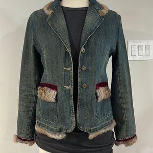 Rubber Doll Denim Jacket Velvet Fur Lace Detail